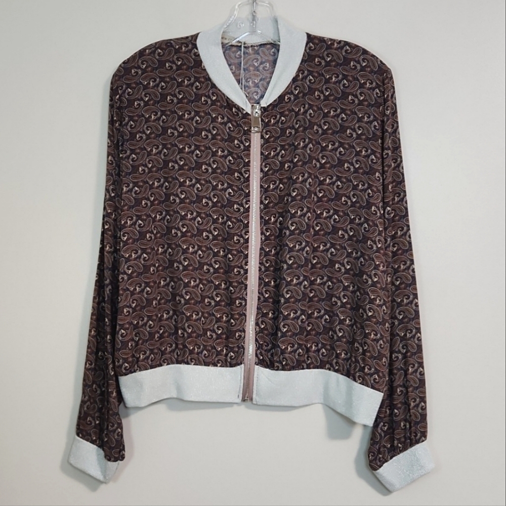 New Collection Brown/Burgundy/Navy Paisley Bomber Jacket, OS ~ EUC